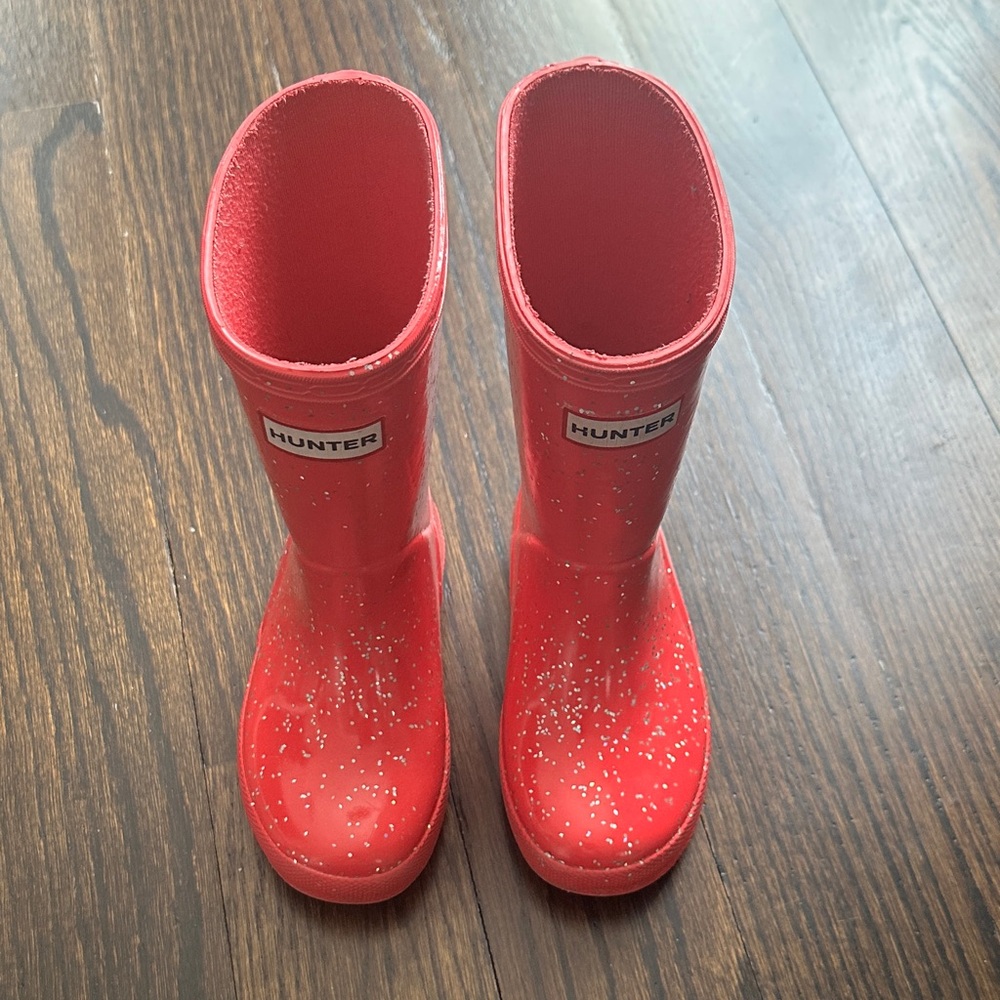 Hunter Kids' Red Glitter-Accented Rain Boots